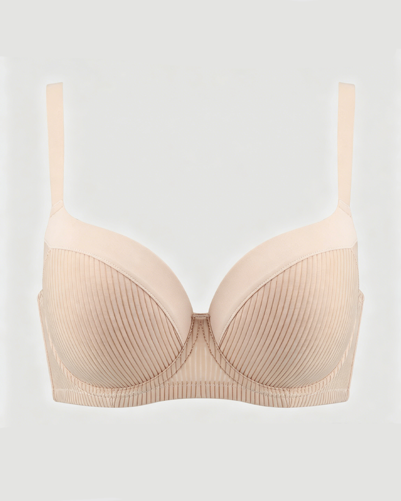 Vertical Rib Mesh Breathable Underwire Push Up Support Bra