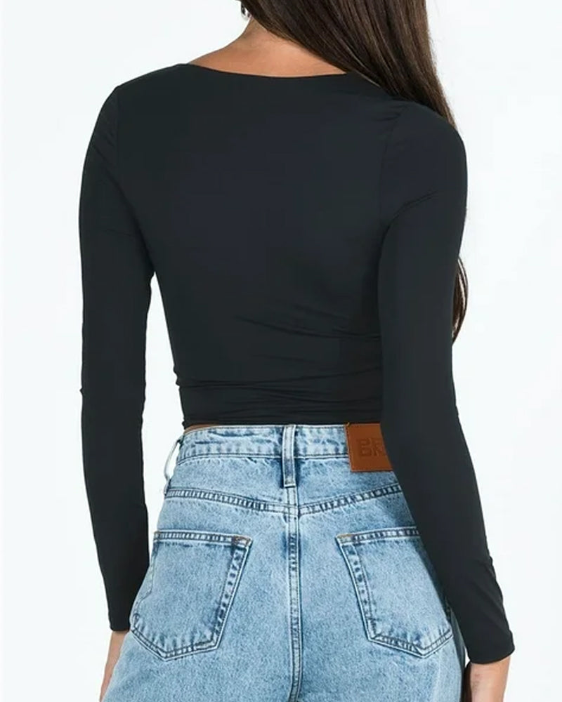 Long Sleeve Square Neck T-Shirt Top