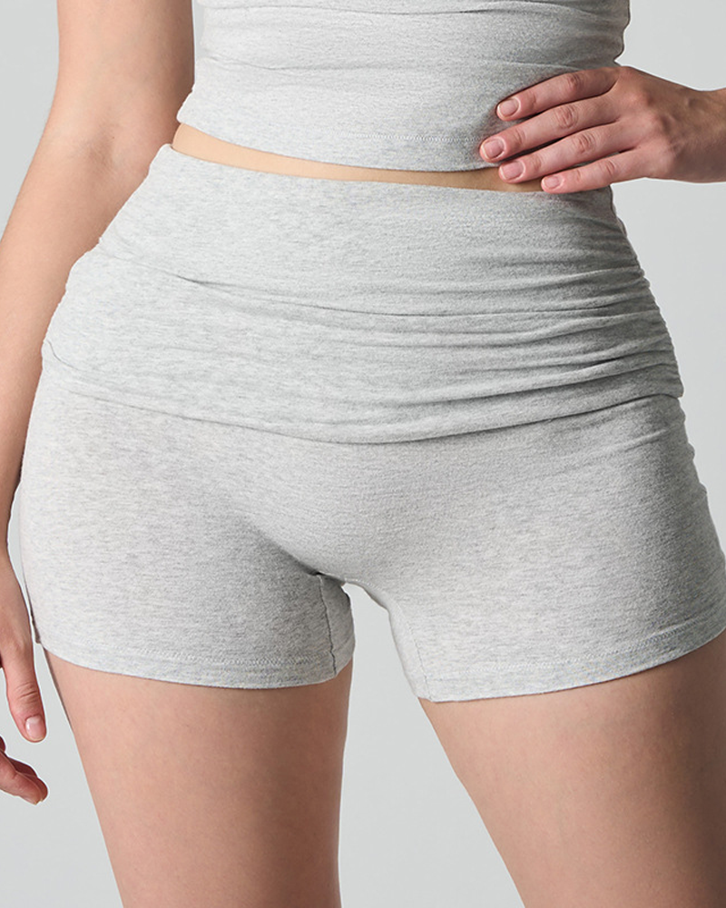 High Waist Ruched Fold-Over Yoga Biker Shorts