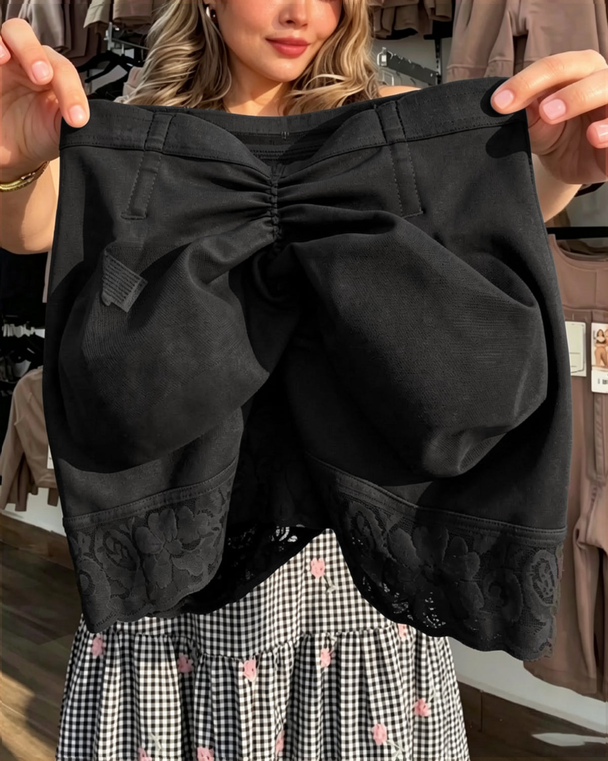 High-Waist Butt Lifter Shaping Shorts with Lace Trim