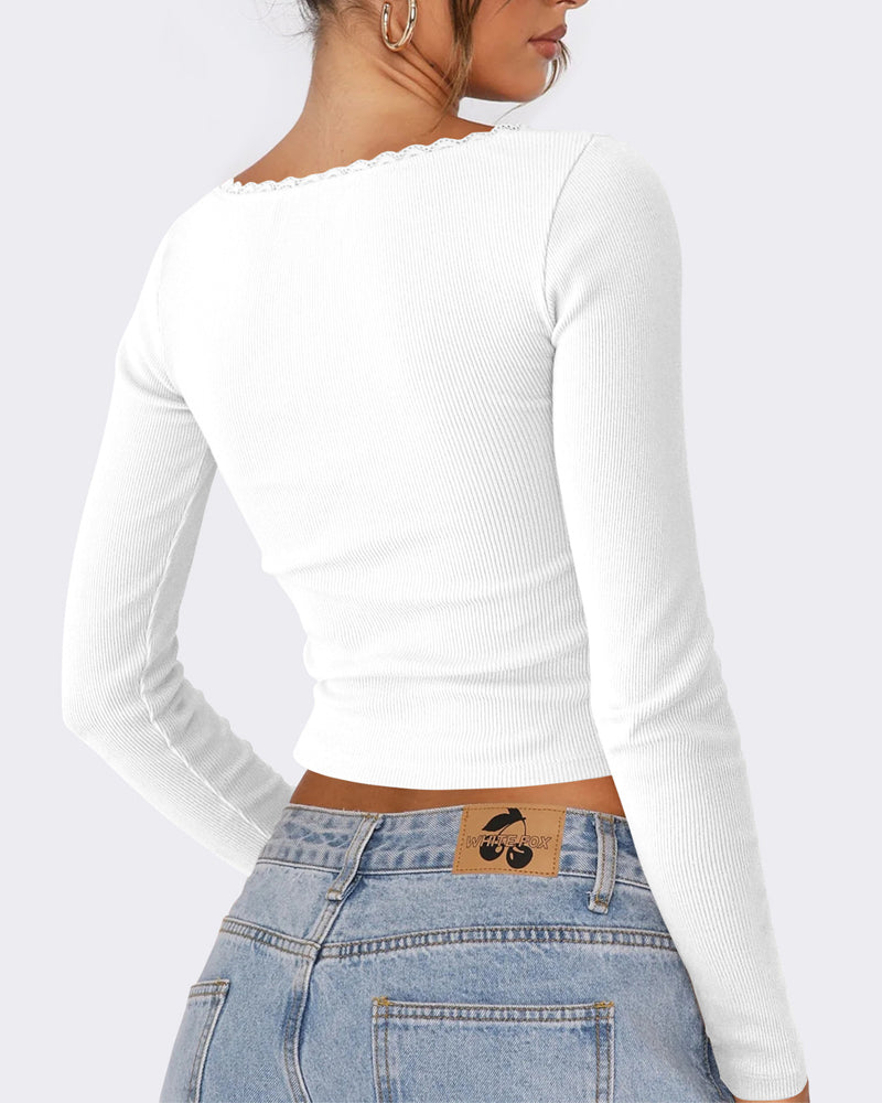 Slim Fit Lace Stitching Bottoming Top
