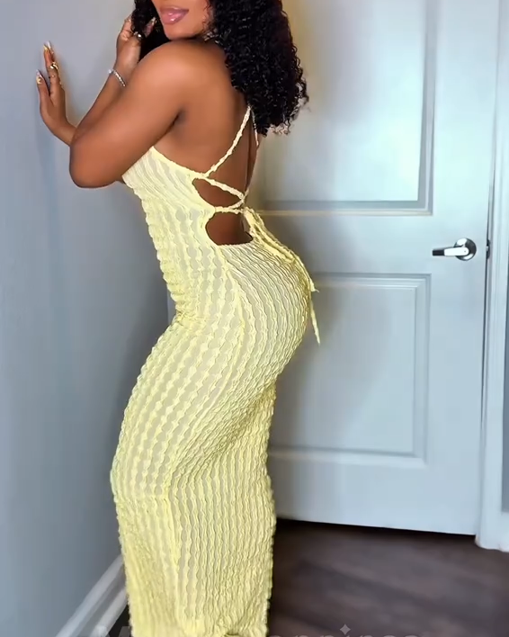 Women's Solid Criss Cross Backless Frill Dresses