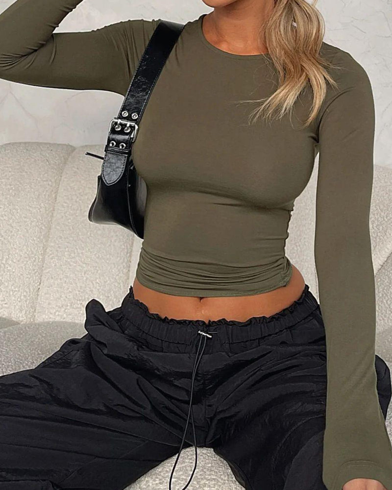 Solid Color Slim Fit Pullover Bottoming Shirt