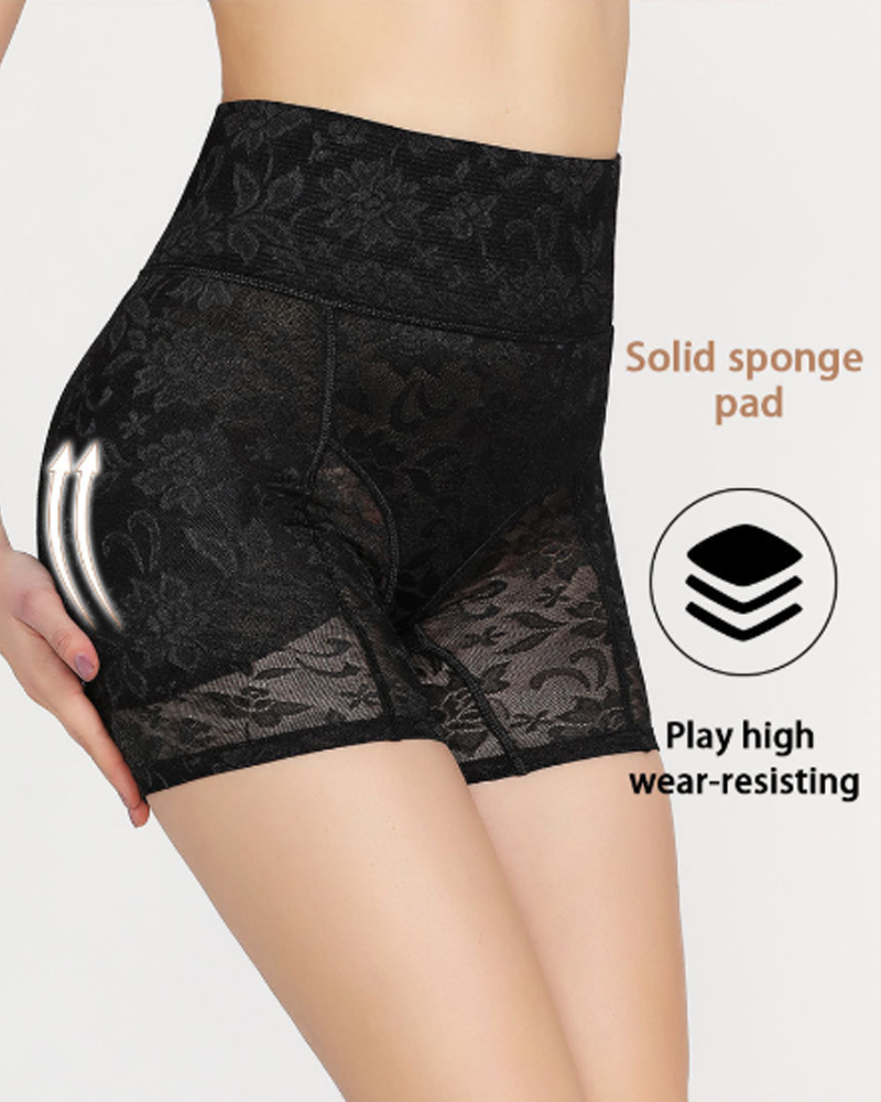 High Waist Lace Padded Butt Lifter Shaping Shorts
