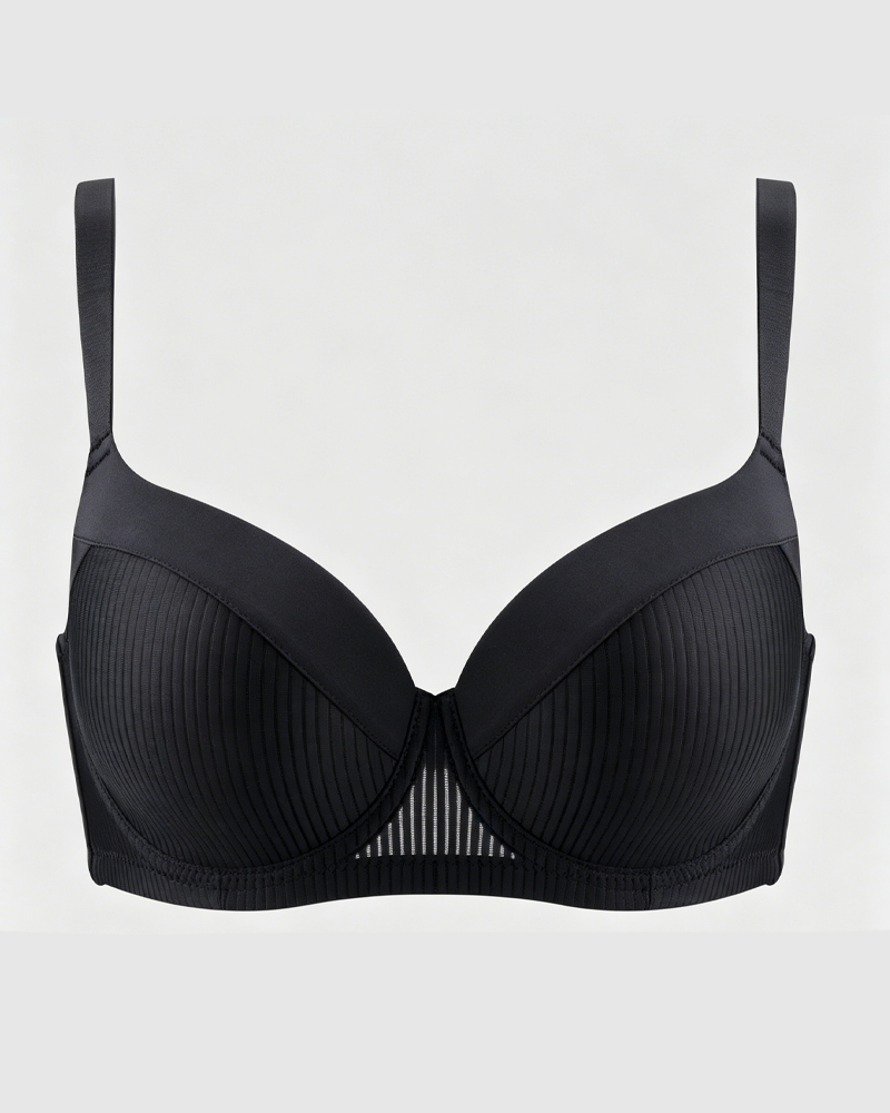 Vertical Rib Mesh Breathable Underwire Push Up Support Bra