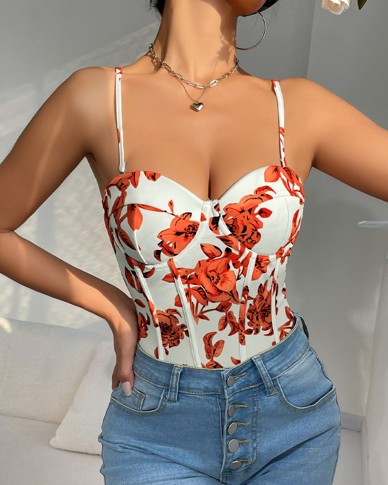 Printed Fishbone Underwire Shaping Bodysuit