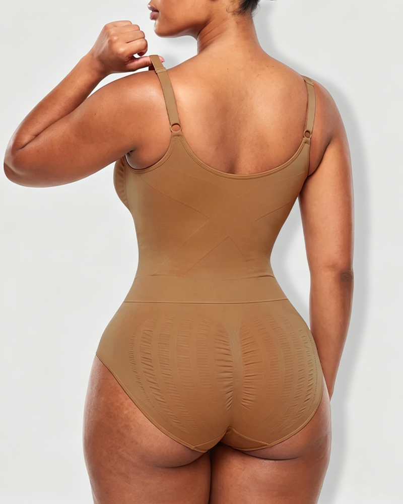 Deep V-Neck Adjustable Strap Back-Opening Bodysuit Shaper