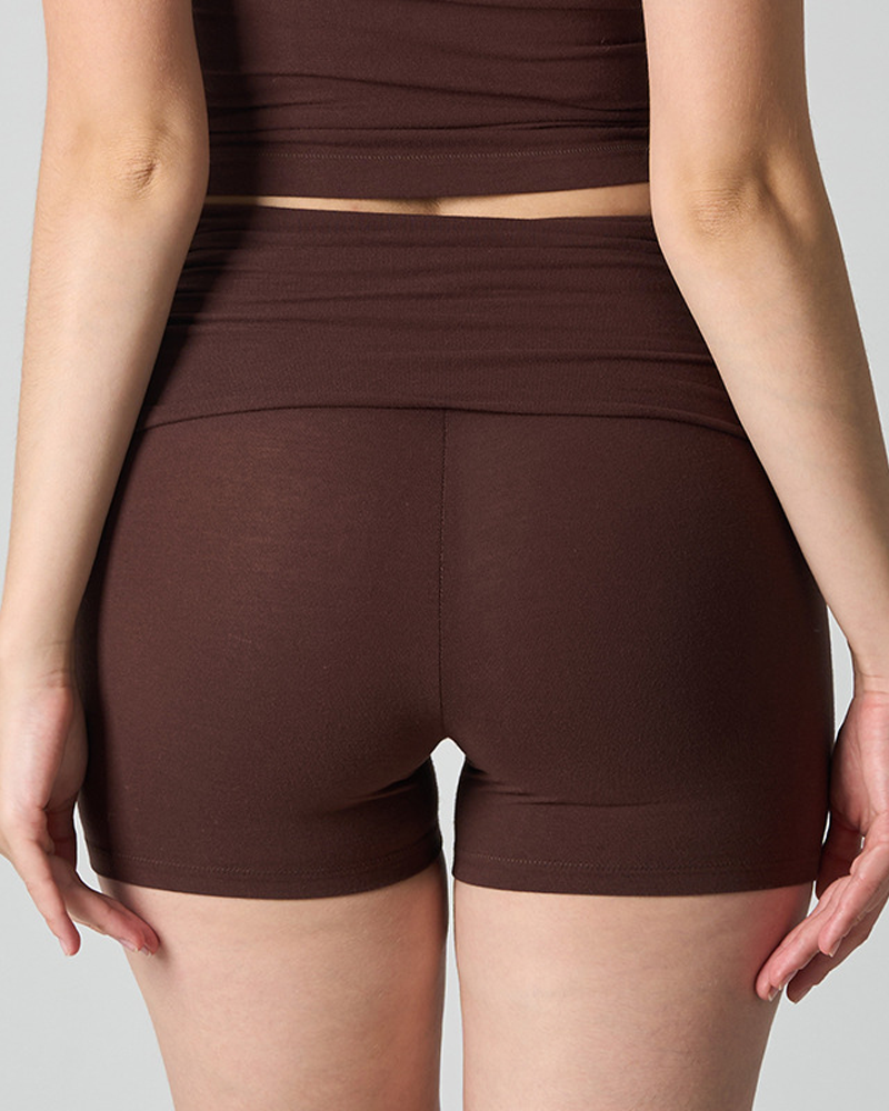 High Waist Ruched Fold-Over Yoga Biker Shorts