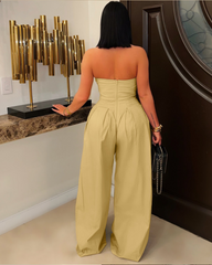 Strapless Sleeveless Jumpsuit With Metal Buttons