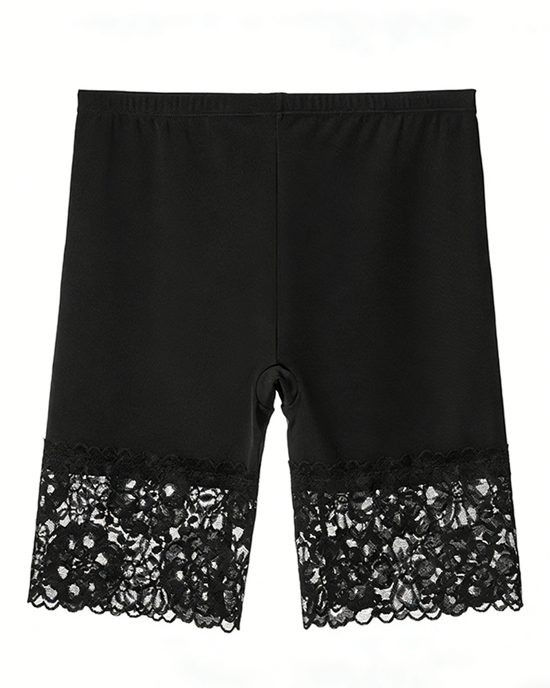 Lace Trim High-Waisted Safety Shorts