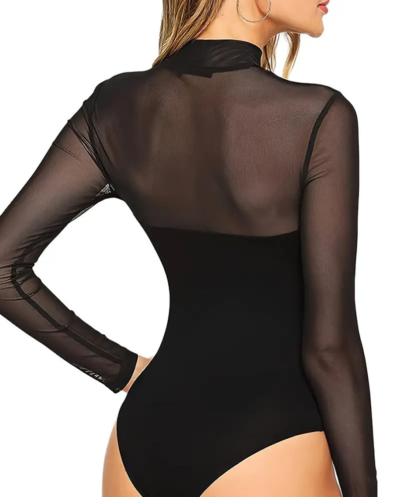 Mesh-Paneled Bodysuit
