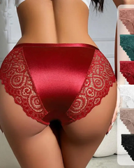 High-Waisted Breathable Color-Blocked Lace Floral Design