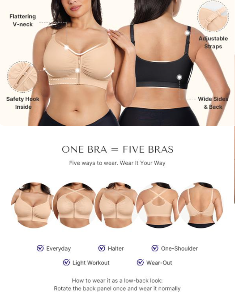 Comfy Lift Front Zipper Wire-Free Bra