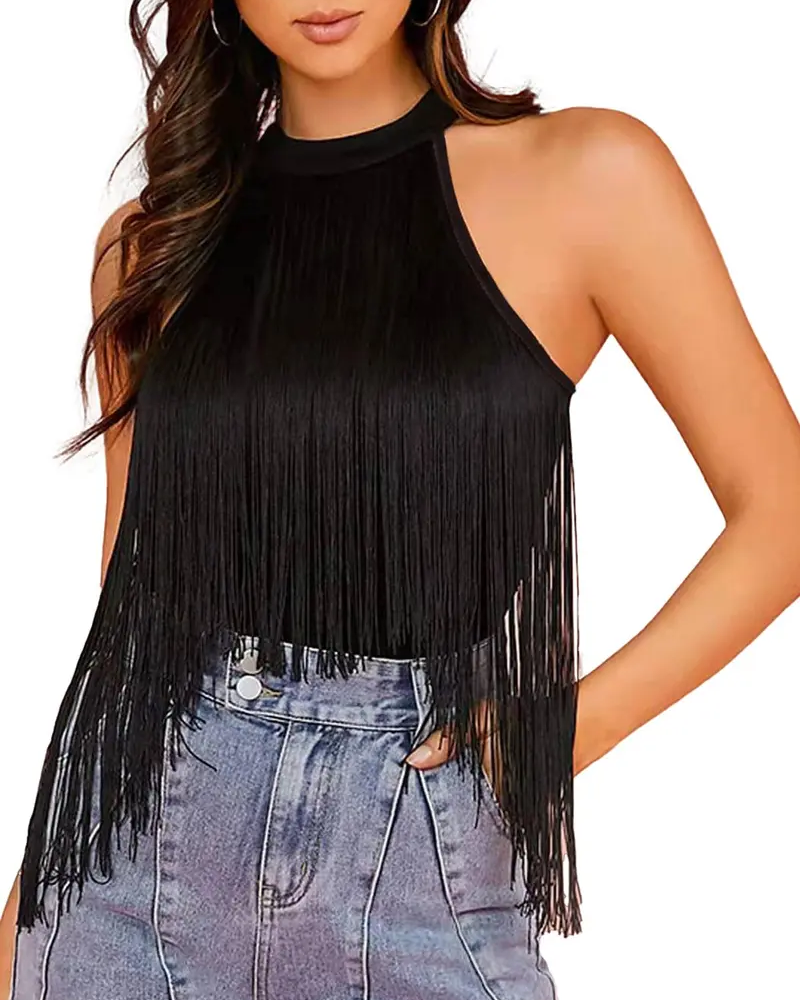 Halter Neck Fringe Bodysuit