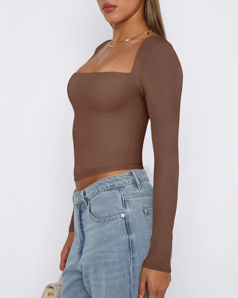 Long Sleeve Square Neck T-Shirt Top