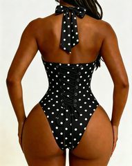 Halter Backless Polka Dot Hourglass Bodysuit
