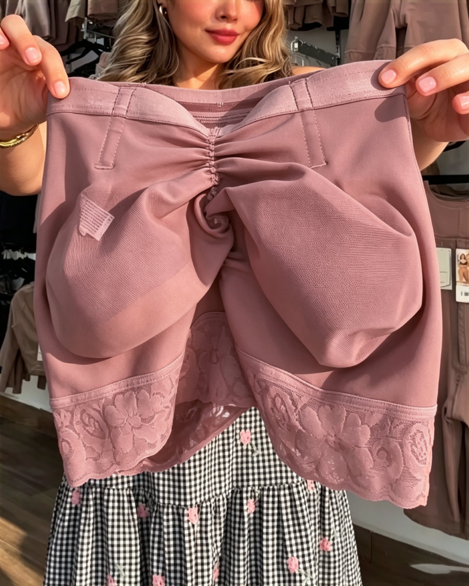 High-Waist Butt Lifter Shaping Shorts with Lace Trim