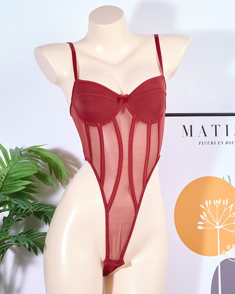 Mesh-Paneled Bodysuit With Underwire