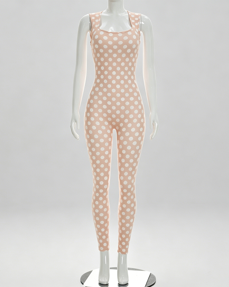 Slim Fit Polka Dot Open Back Sleeveless Bodycon Jumpsuit