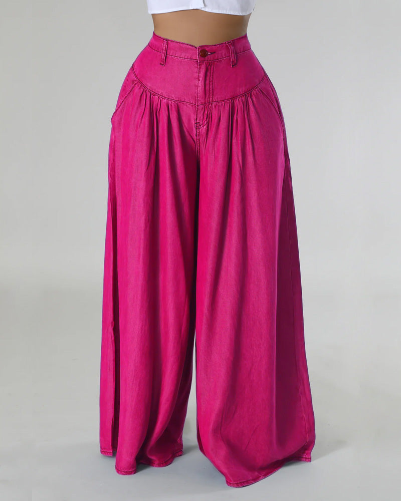 High Waist Zipper Wide Leg Denim Women Pants Jeans Casual Floor Loose Ladies Spring Longs Feminine Skirt Trousers