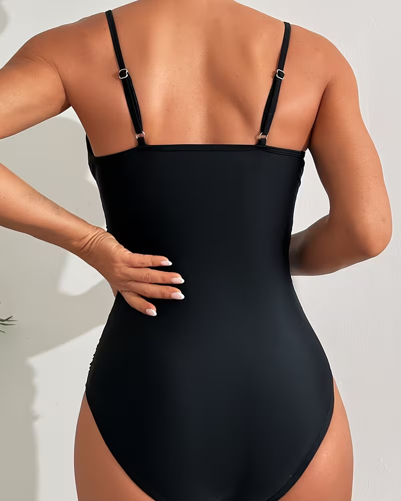 Lace Splicing Deep V One-Piece Swimsuit