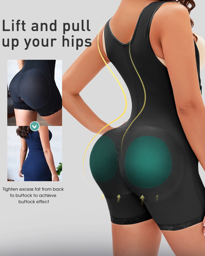 Side Zipper And Button Onesie Body Shaping Garment For Tummy Control And Hip Lifting