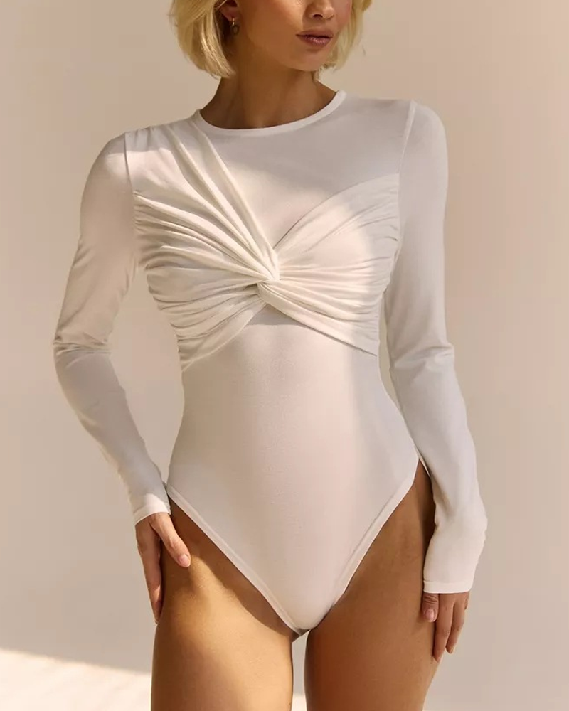 Twist Front Crew Neck Long Sleeve Bodysuit