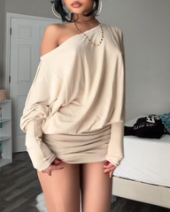Off-Shoulder Ruched Bodycon Mini Dress