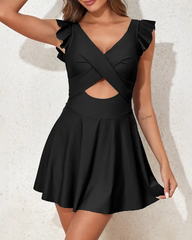 Ruffle Hollow Out Tummy Control One-Piece Swimsuit
