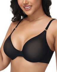 Unlined Low Cut Sheer Mesh Underwire Bra