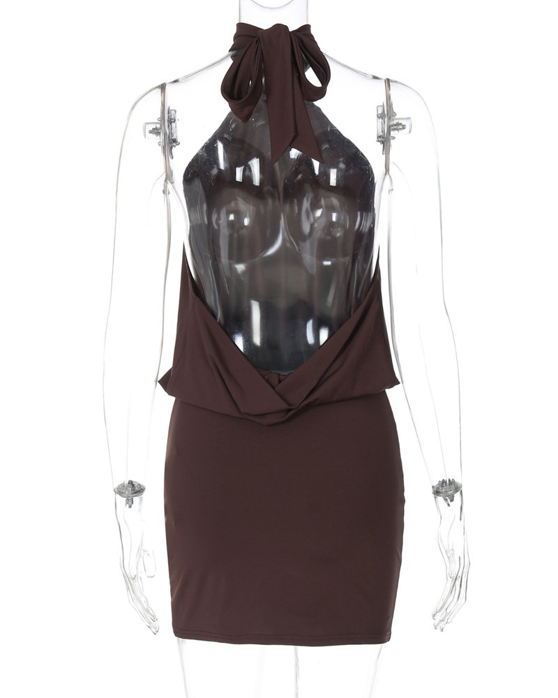 Sleeveless Halter Tie Backless Bodycon Mini Dress