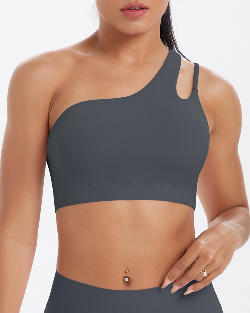 Asymmetrical One-Shoulder Backless Sports Bra