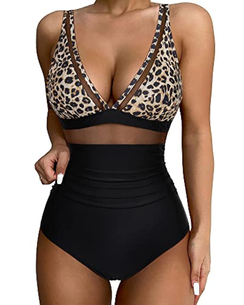 Mesh Panel High Waist Tummy Control One-Piece Swimsuit
