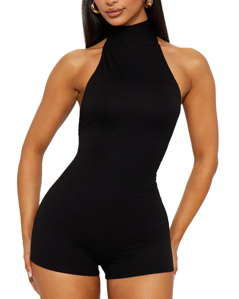 Fitted Halter Neck Tie Sleeveless Backless Bodysuit