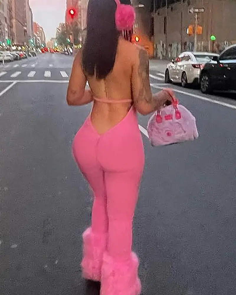 Deep V-Neck Neckband Backless Bodysuit High-Waisted Hip-Lifting Jumpsuit