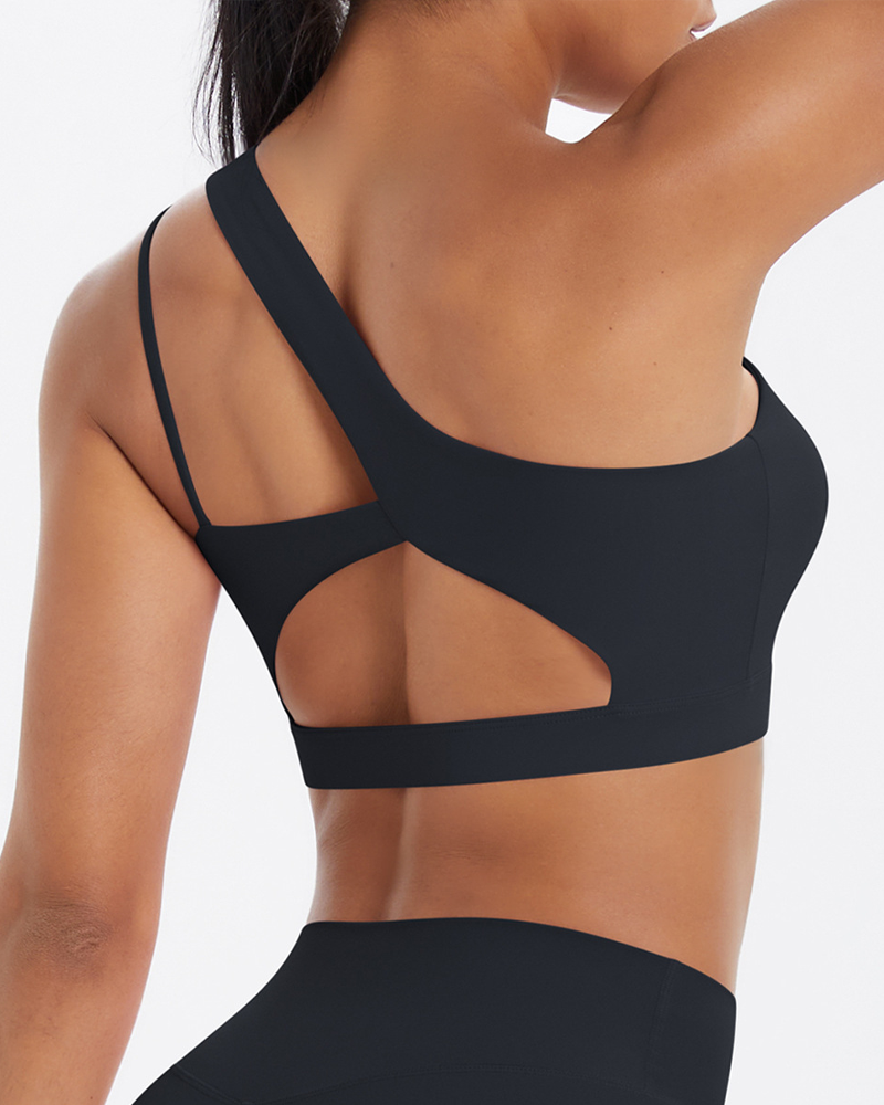 Asymmetrical One-Shoulder Backless Sports Bra