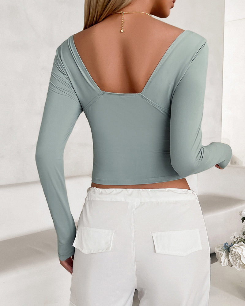 V-Neck Slim Fit Long Sleeve Top