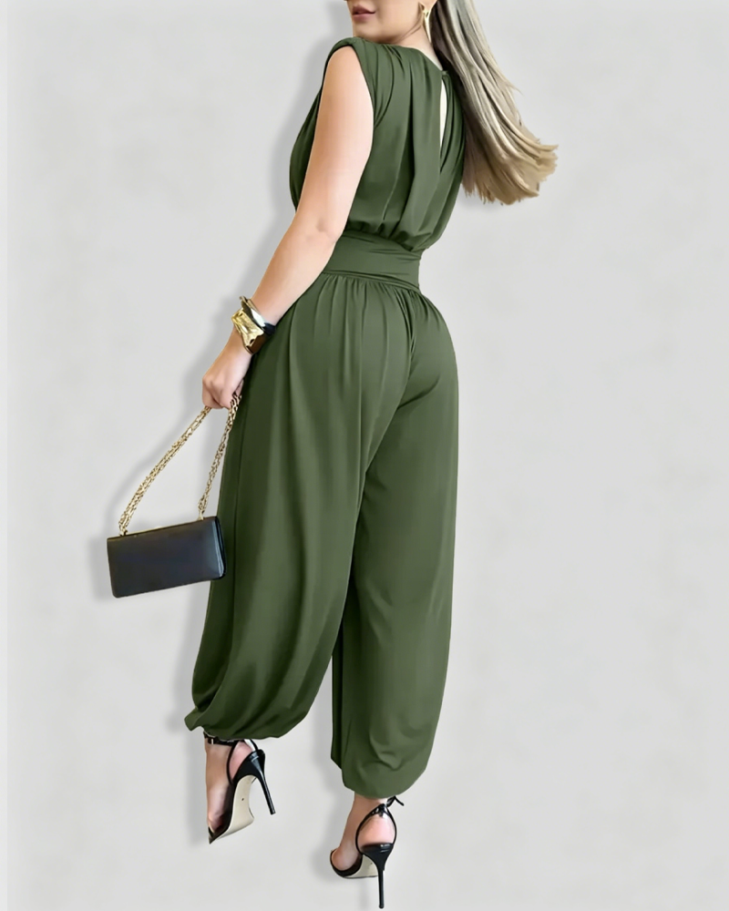 Sleeveless Waist Cincher Side Slit Back Cutout Jumpsuit