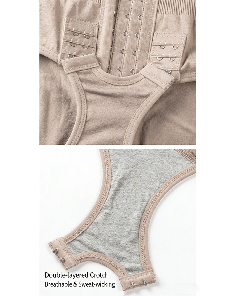 Detachable Shoulder Straps Buckle-Up Open Crotch Tummy Control Shaping Bodysuit