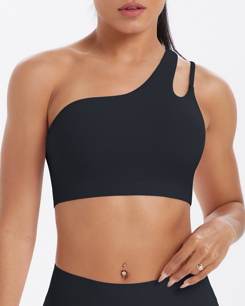 Asymmetrical One-Shoulder Backless Sports Bra