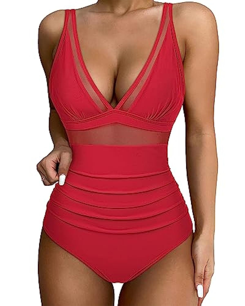 Mesh Panel High Waist Tummy Control One-Piece Swimsuit