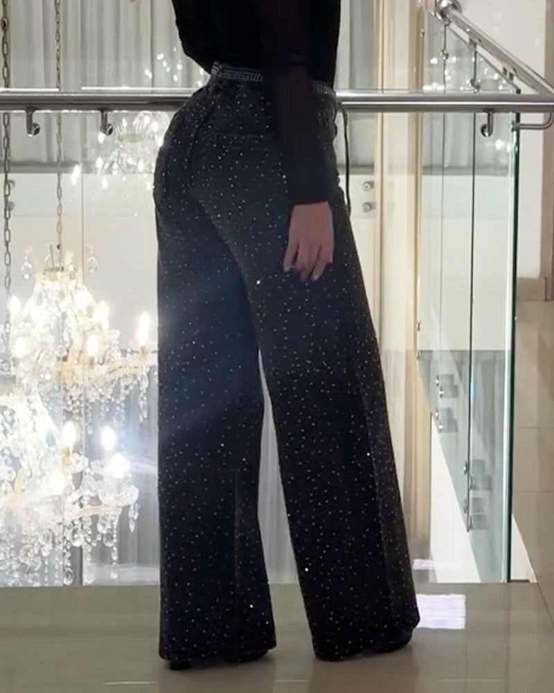 Diamond-Studded Straight-Leg Jeans