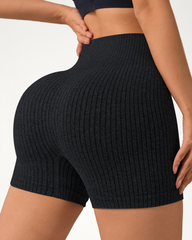 Seamless Ribbed High-Waisted Tummy Control Butt-Lifting Sports Shorts