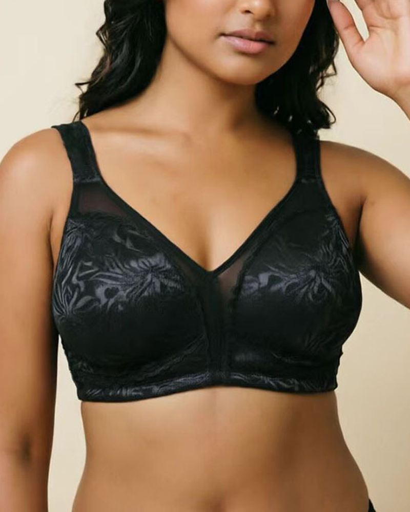 Plus Size Wire Free Jacquard Embroidered Lace Push Up Bra