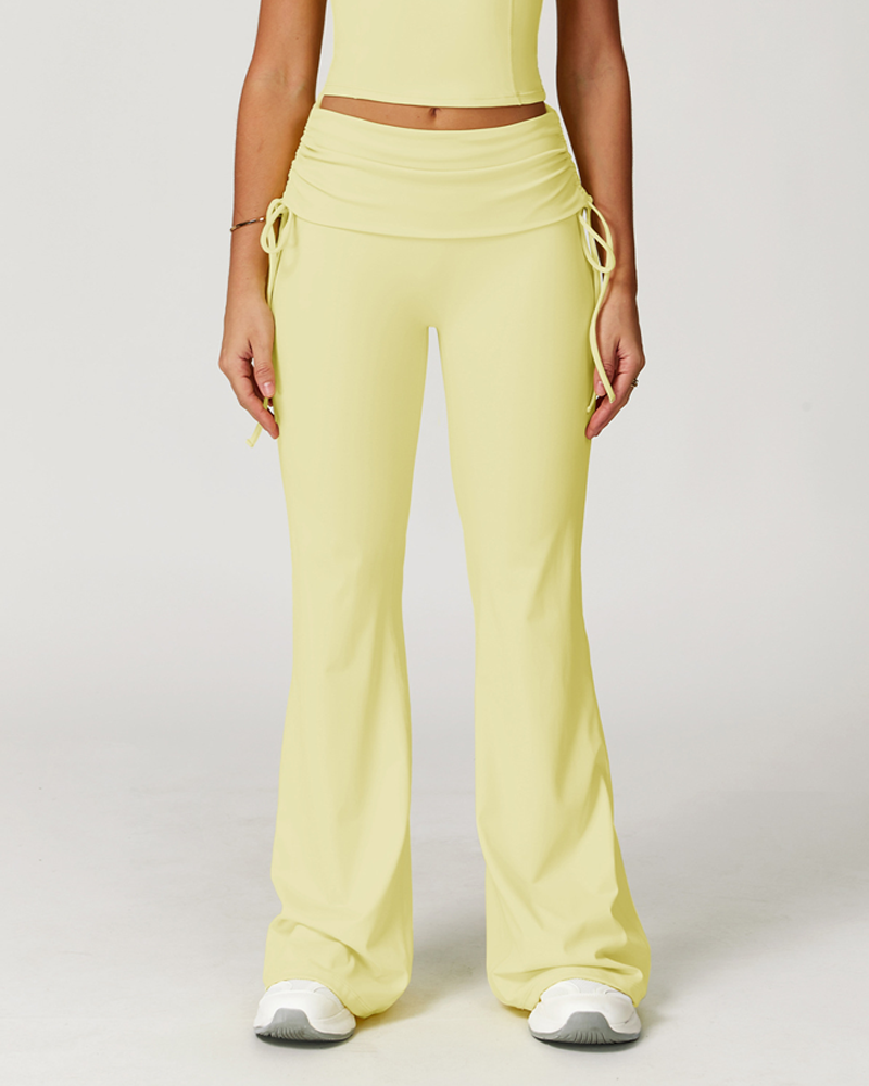 Fold Over High Waist Nude Feel Flared Yoga Workout Pants