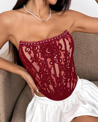 Floral Lace Slim Fit Button Down Corset
