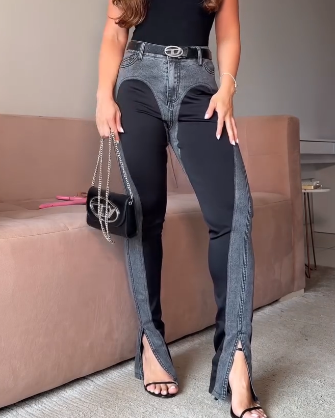 Pleated Paneled High-waist Jeans IN DENIM CELESTE