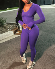 Casual Slim-Fit V-Neck Long-Sleeved Top And High-Waisted Skinny Pants Two-Piece Set