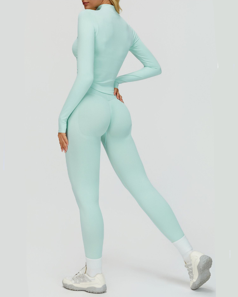 Seamless Slim Fit Quick Dry Tank Top High Waist Leggings Zip-Up Jacket 3Piece Set