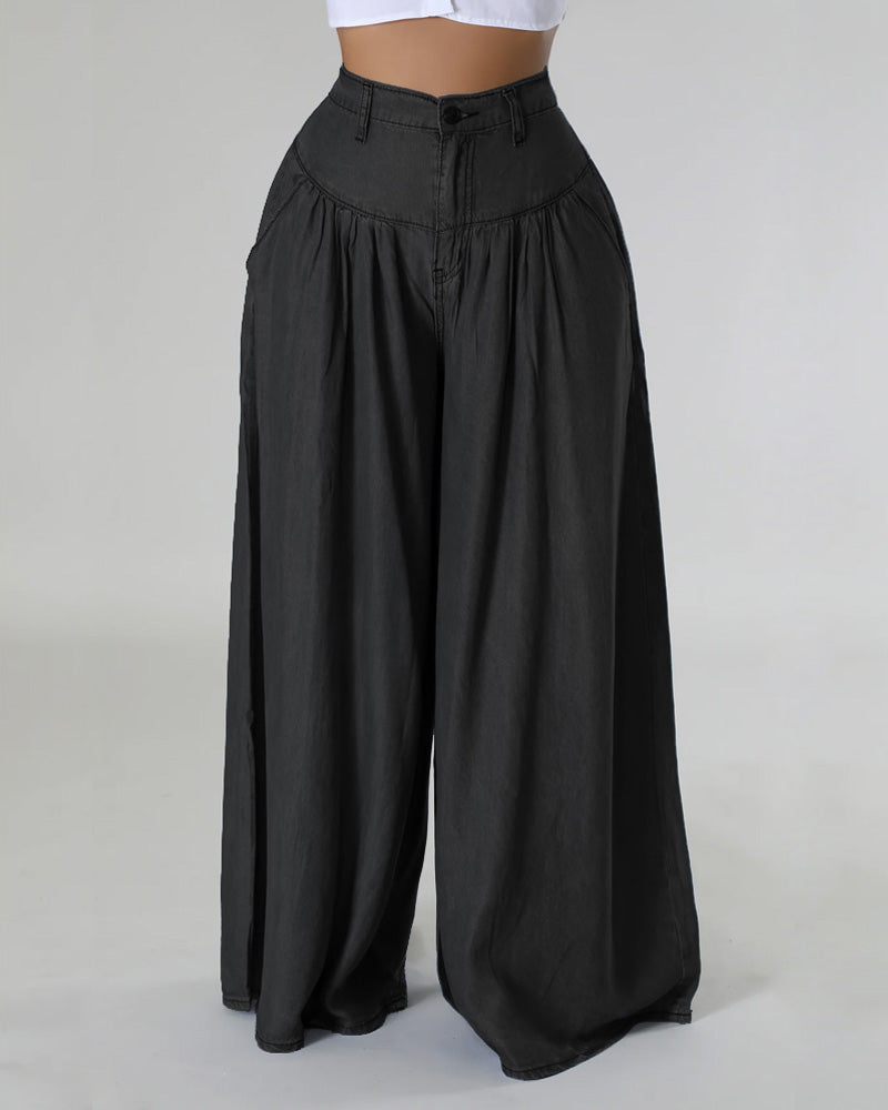 High Waist Zipper Wide Leg Denim Women Pants Jeans Casual Floor Loose Ladies Spring Longs Feminine Skirt Trousers